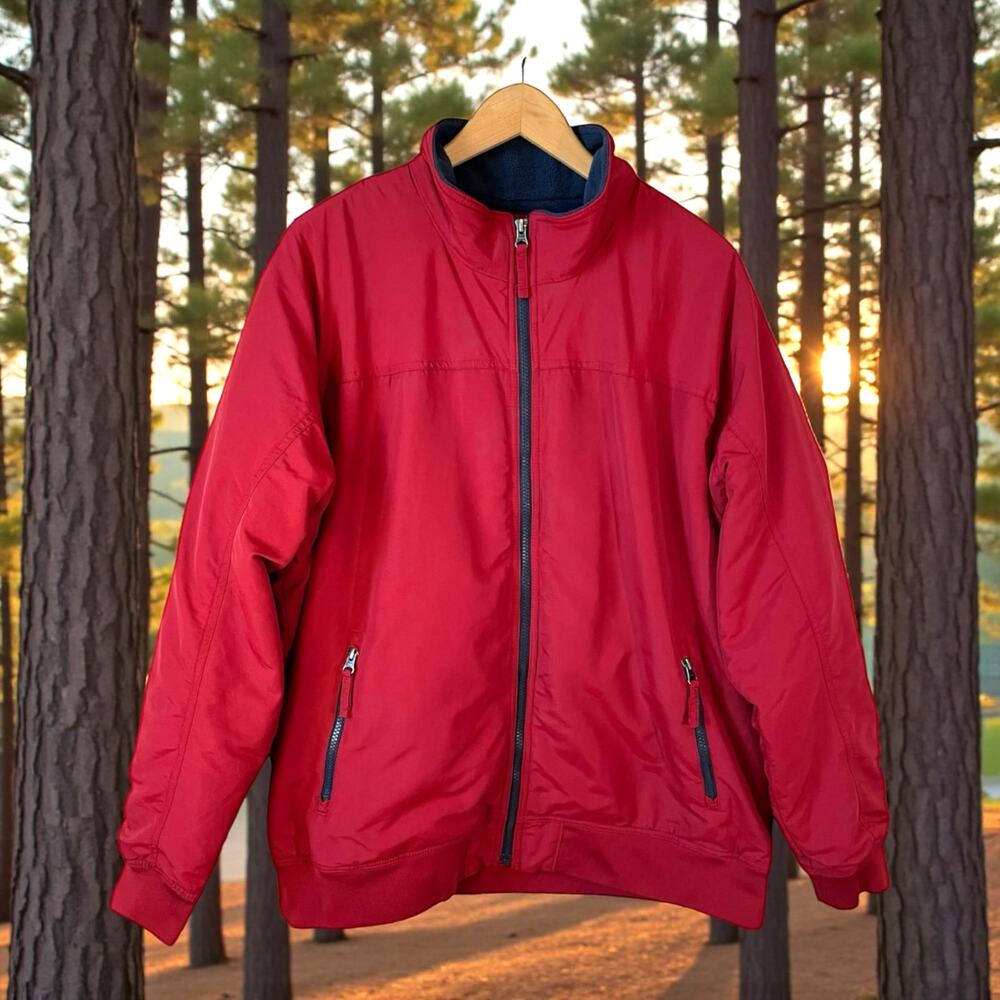 DULUTH TRADING Mens Full Zip Fleece Lined Jacket Red L Outdoor Utility Workwear